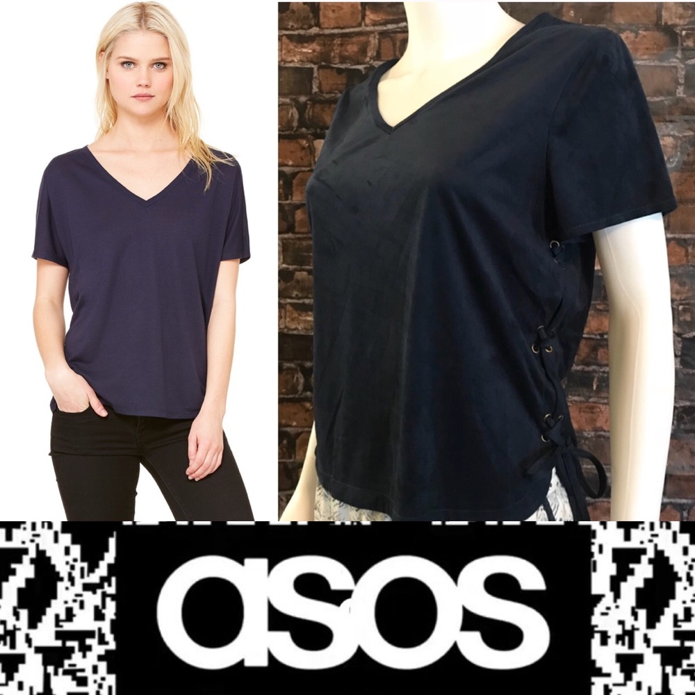 ASOS Influence Navy Velvet Top - Picture 3 of 6